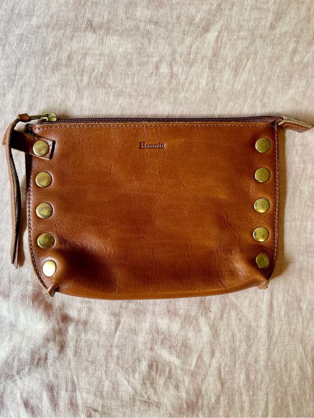 Hammitt tan leather zip pouch/ clutch/cosmetic bag/ purse organizer, like new - Picture 3 of 9